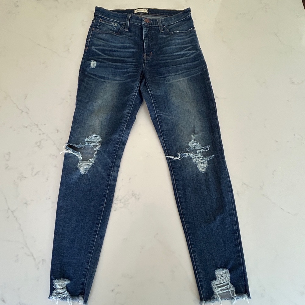 Madewell 9” High Rise Skinny Distressed Dark Wash Jeans Sz 29